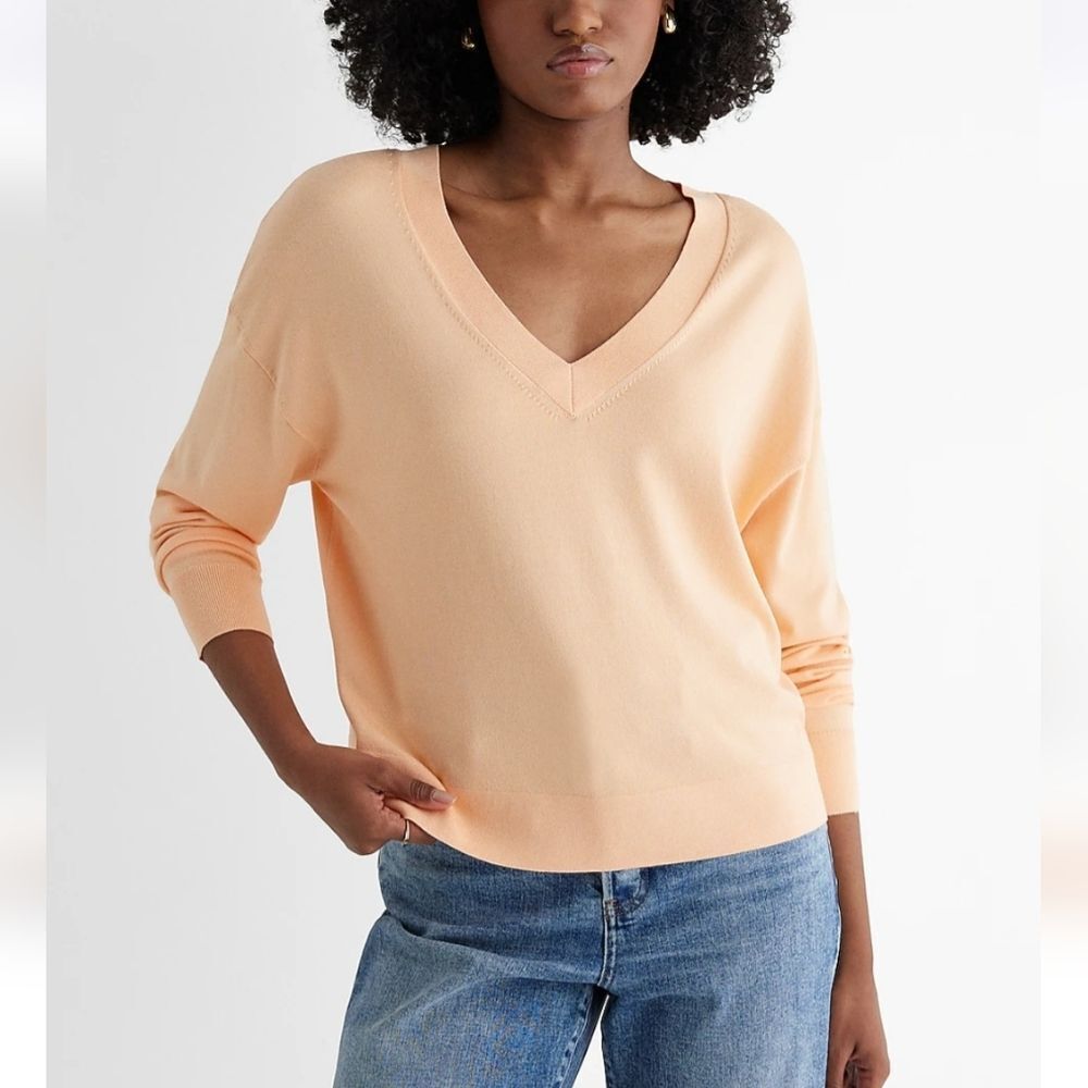 Express Peach V-Neck Reversible Lightweight Sweater Size Large